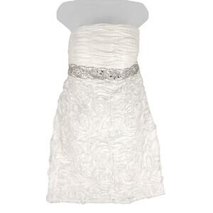 JS Boutique Sz 12 Strapless Bodycon Cocktail Prom Dress, White Roses Rhinestone